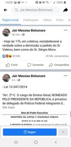 Bolsonaro: - Hoje às 17h, em coletiva, restabelecerei a verdade sobre a demissão a pedido do Sr. Valeixo, bem como do Sr. Sérgio Moro.