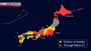 Governo japonês decide estender medidas de semiemergência em 18 províncias e suspendê-las em 13 outras; NHK