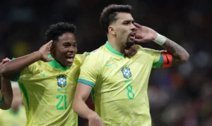 Brasil empata em 3 a 3 com Espanha em amistoso. Rodrygo, Endrick e Lucas Paquetá marcaram para a seleção canarinho